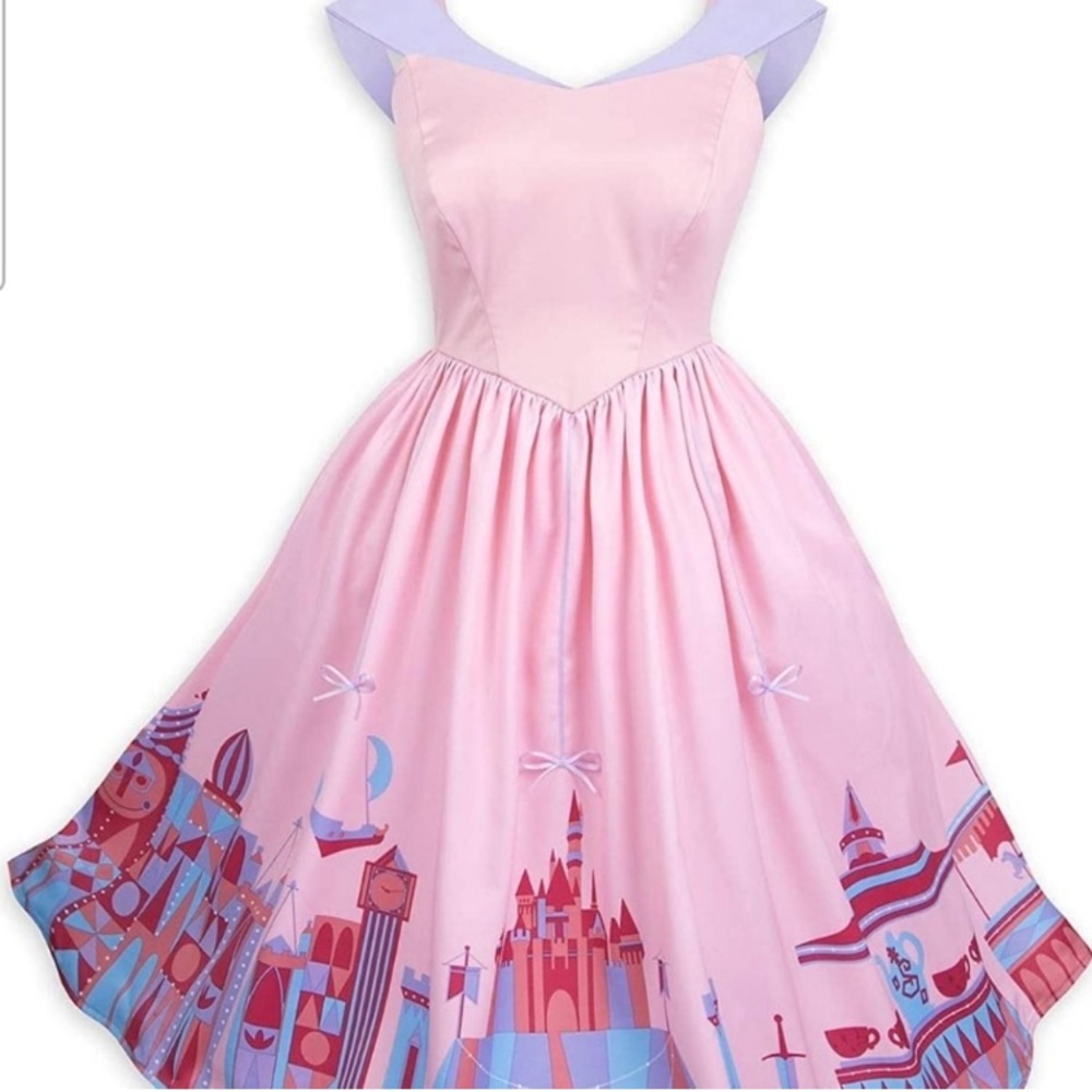 Disney Pink and Lavender Castle-Print Midi Dress